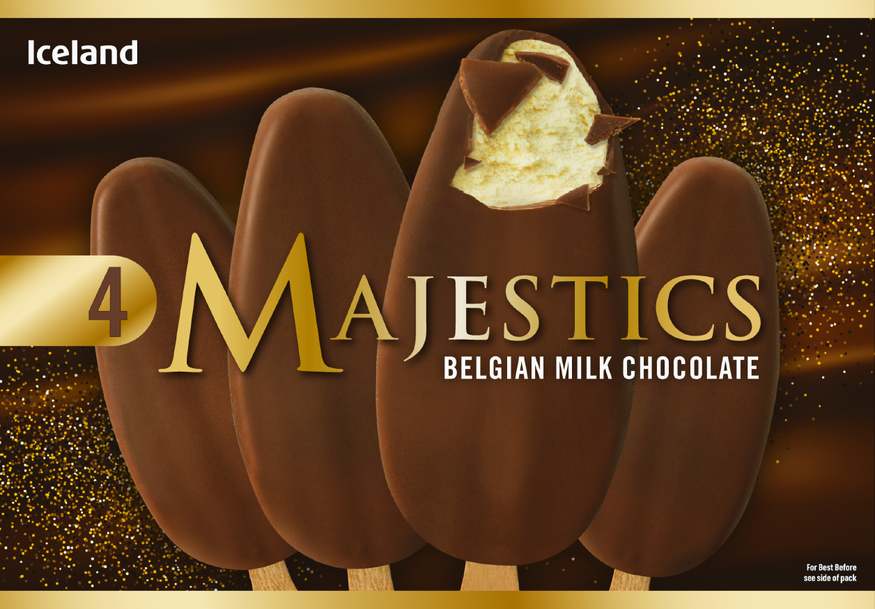 Iceland Belgian Milk Chocolate Majestics 334g (4 x 83,5g) 480ml (4 x 120ml)